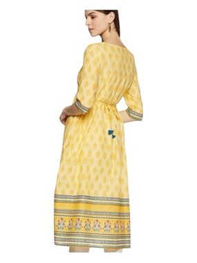Aurelia Yellow and Blue XXL Printed Cotton Kurta Dress